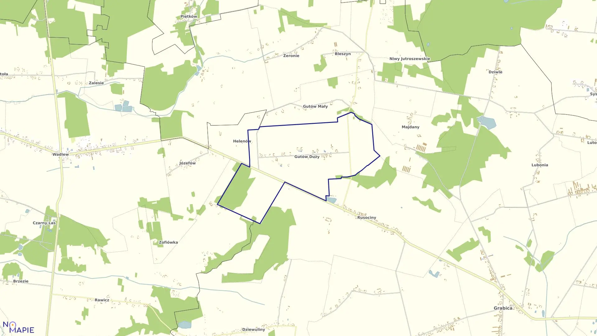 Mapa obrębu GUTÓW DUŻY w gminie Grabica