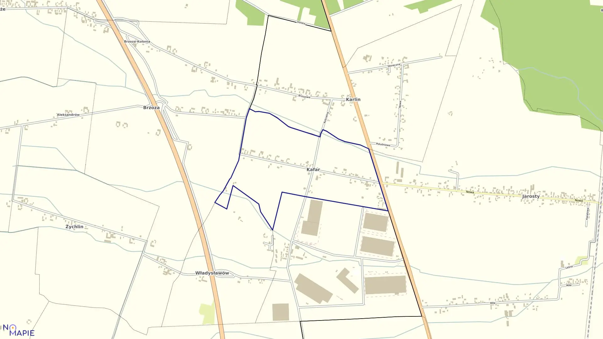 Mapa obrębu KAFAR w gminie Grabica
