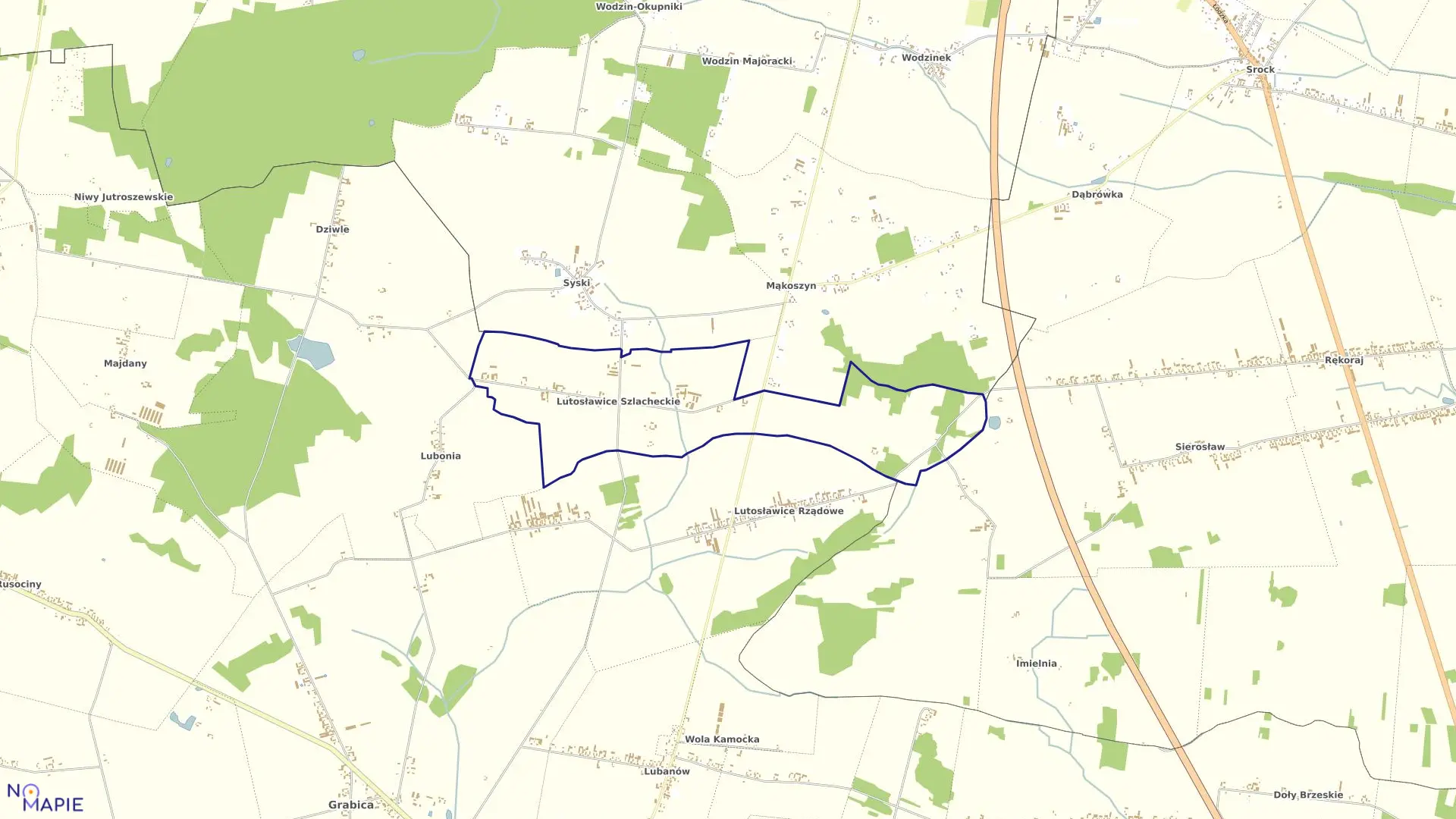 Mapa obrębu LUTOSŁAWICE SZLACH. w gminie Grabica