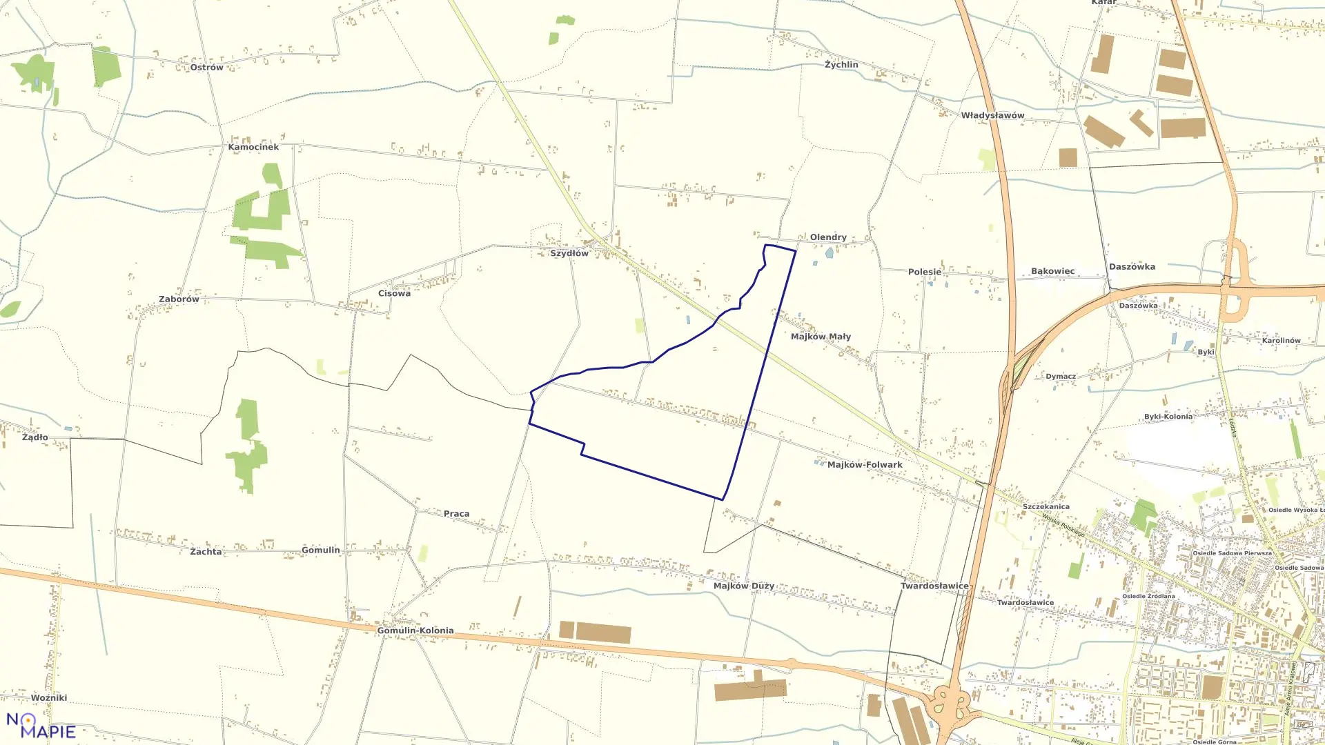 Mapa obrębu MAJKÓW ŚREDNI w gminie Grabica